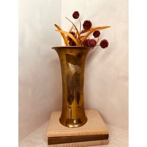vintage solid brass dandelion etched vase flared rim made in India 11.5x6.5in